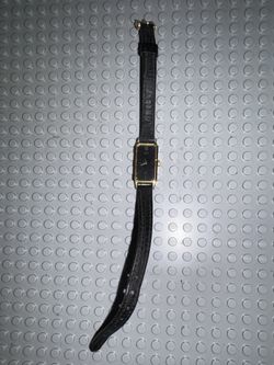 Vintage Citizen Quartz Watch Gold Rectangular Case Black Dial Roman Numerals 