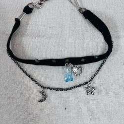 Gothic Playful Baddie Choker With Chain And Gummy Bear Crystal Pendants, Costume Jewelry For Women. Handmade 