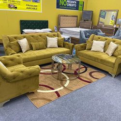 Brand New Gold Sofa Set 3pc - Delivery Available 