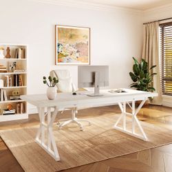 Tribesigns 70.86-Inch Large Executive Desk, Industrial Home Office Computer Desk, Simple Long Writing Study Table Business Furniture (White)