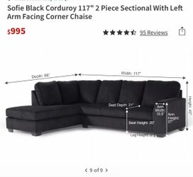 Black chaise sectional couch