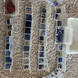 Large Assortment Of  Blue Glass/Crystal/Plastic Beads