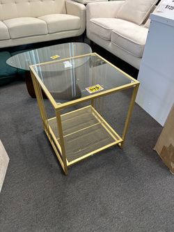 New 18”x18”x22” Metal Frame Side Table 2 Tier Accent Table w/Tempered Glass