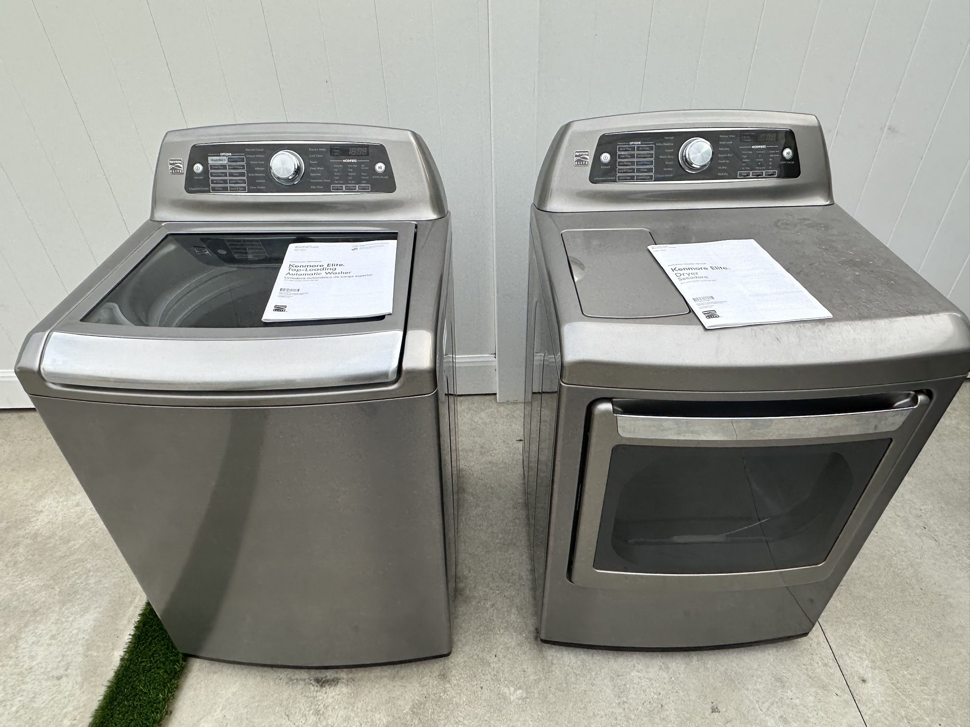 Kenmore Elite Metallic Grey Washer & Gas Dryer – 5.2 / 7.3 cu ft – $600