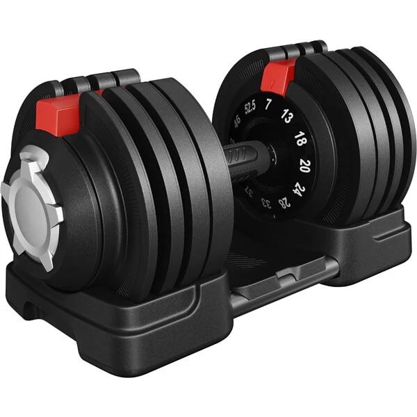 12-in-1 Quick-adjust Dumbbell, 1-sec Adjustable Weights From 7LBS To 52.5LBS, Space-saving Design For Home Gym, Black & Red