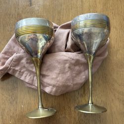 1930s Art Deco Brass Lily Wine Goblets 