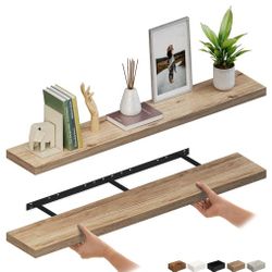 (Damage on 1 and missing screws) Ballucci Floating Shelves for Wall, 60" Wood Wall Shelf Set of 2,