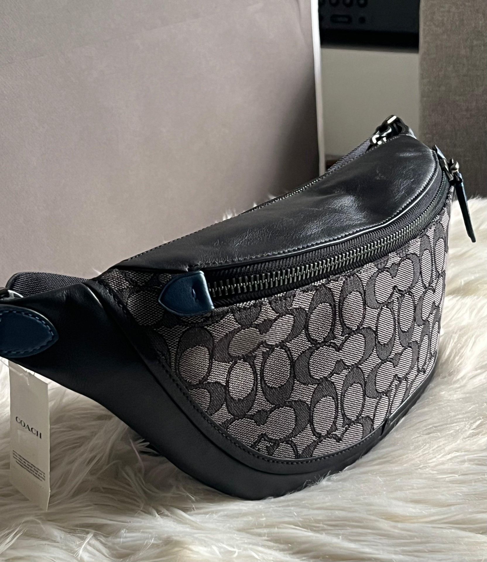 Coach Signature Canvas Black Belt Bag / Fanny Pack - Blue