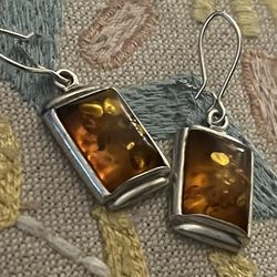 Vintage Sterling Silver Baltic Amber Earrings 