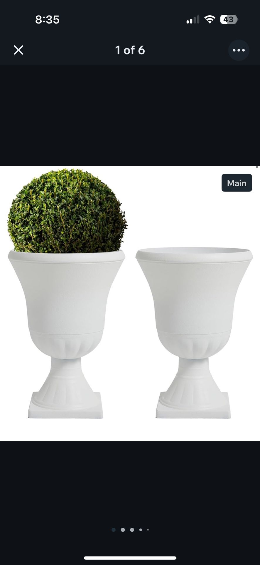 Worth Garden 2-Pack Plastic Urn Planters - 22'' Tall Round Classic Resin Flower