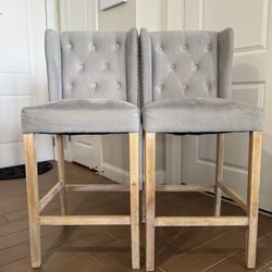 Pair of Tufted Wingback Barstools – Gently Used