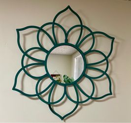 Teal Floral Metal Wall Mirror