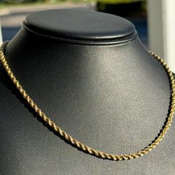 Jewelry 10k hollow yellow gold Rope necklace chain 16.50" 2.00mm width