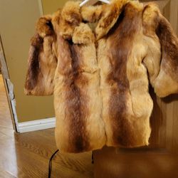 Rabbit Fur Kids Coat With Bonat And Hand Warmer 