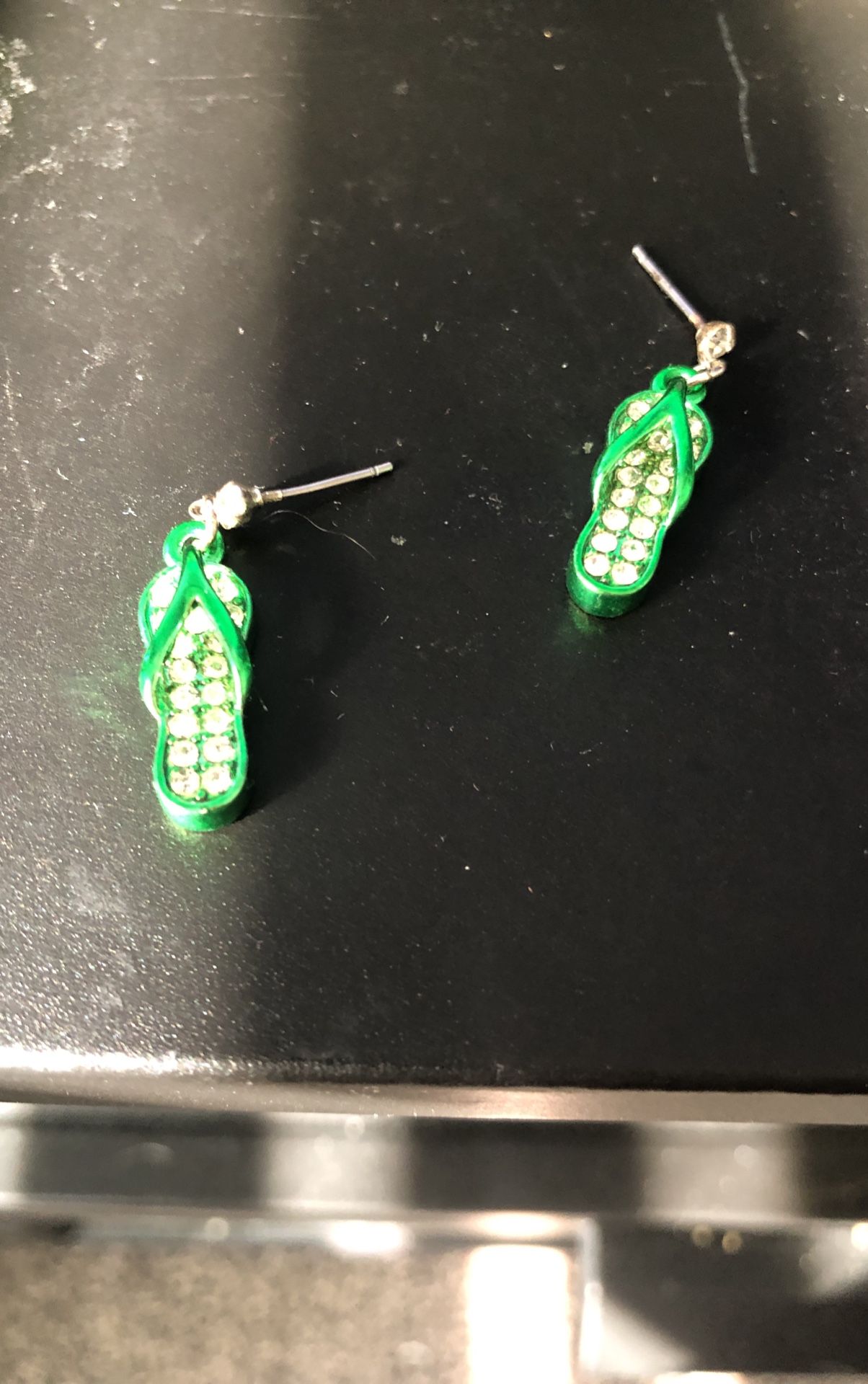 diamond and green metal earings