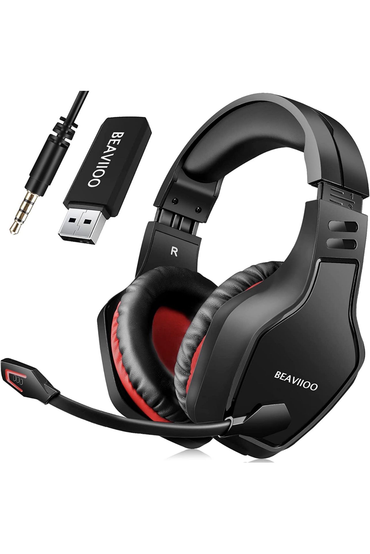 BEAVIIOO 2.4G Wireless Gaming Headset with Mic for PC PS4 PS5 Playstation 4 5, Bluetooth Gaming Headphones with Microphone for Laptop