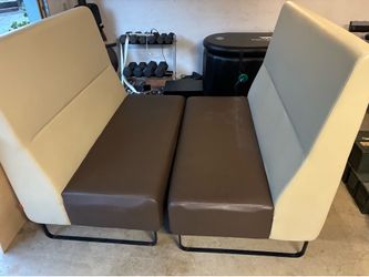 Two Vintage Haworth Banquette Benches- excellent condition w/ table top