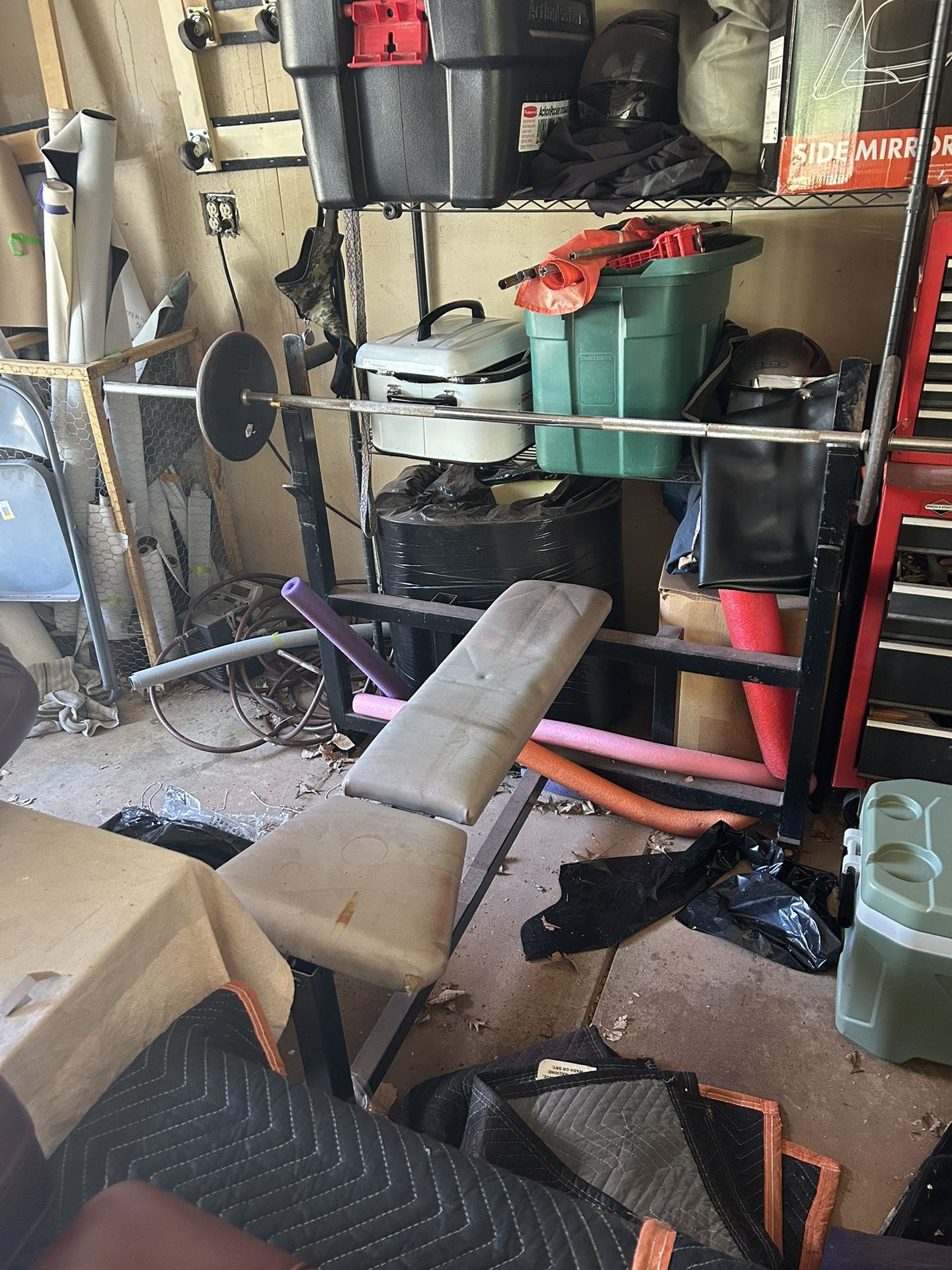 Bench And Pull-down Machine With Weights And Rack