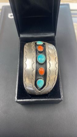 Sterling Silver Cuff with Blue / Red Cab