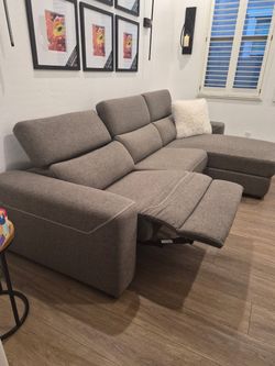 Gray power reclining sofa with RAF chaise
