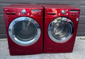 LG CHERRY RED FRONT LOAD WASHER AND GAS DRYER