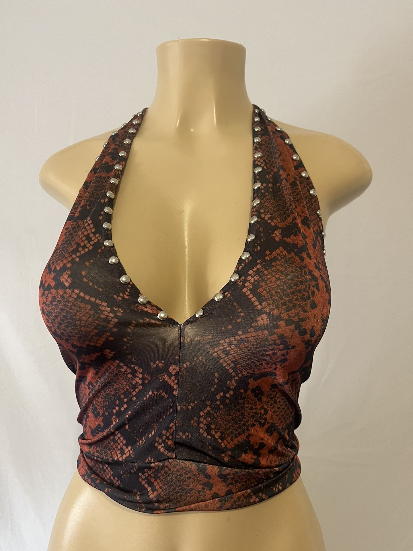Home Made Biker Studded Snake Halter Top