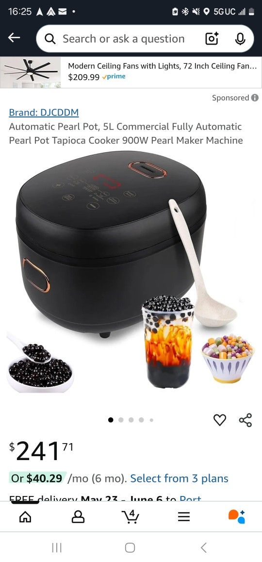 Automatic Pearl Pot, 5L Commercial Fully Automatic Pearl Pot Tapioca Cooker 900W Pearl Maker Machine