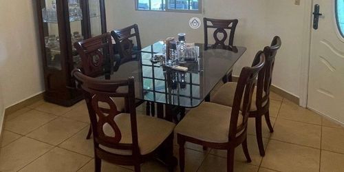 Dark Wood Glass Top Dining Table Set