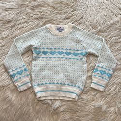 Vintage 80s Dr Denton Nordic Fair Isle Heart Sweater USA Made Kids Toddler 3T 3