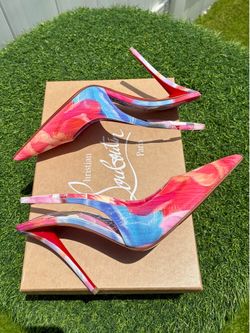CHRISTIAN LOUBOUTIN MISS Z SLING BACK 100 PUMP PINK MULTICOLOR PRINT SZ 40 NEW