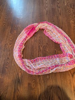 infinity scarf features a multicolor design with pink, red,  orange, Etc Trendy