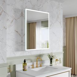 24 in. x 30 in. LED Medicine Cabinet for Bathroom, Wall Mount Cabinet with Mirror, Dimmable, Anti-fog, Right Side