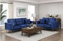 Brand new blue velvet modern sofa + loveseat