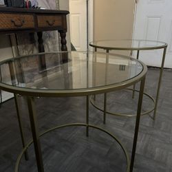 Two pairs of Round End Table in Satin Gold