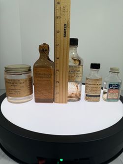 Set of (5) Vintage Waterbury's Compound, Arnica, Podophyllum, and Camphor Bottles Etc. Have several other posts with other bottles