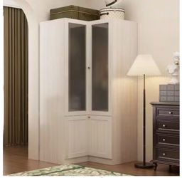 FUFU&GAGA Light and Finish Wood Bedroom Armoire with Frosted Tempered Glass Doors and Corner Design