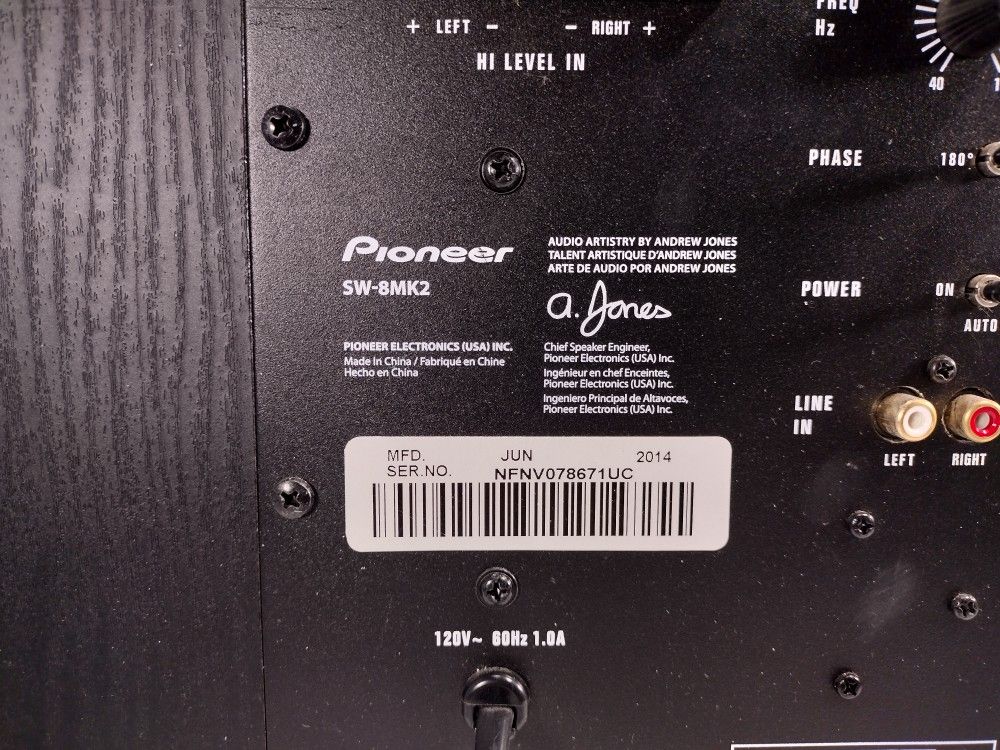 Pioneer sw 8MK2 Andrew Jones Designed 100 Watt Power Subwoofer