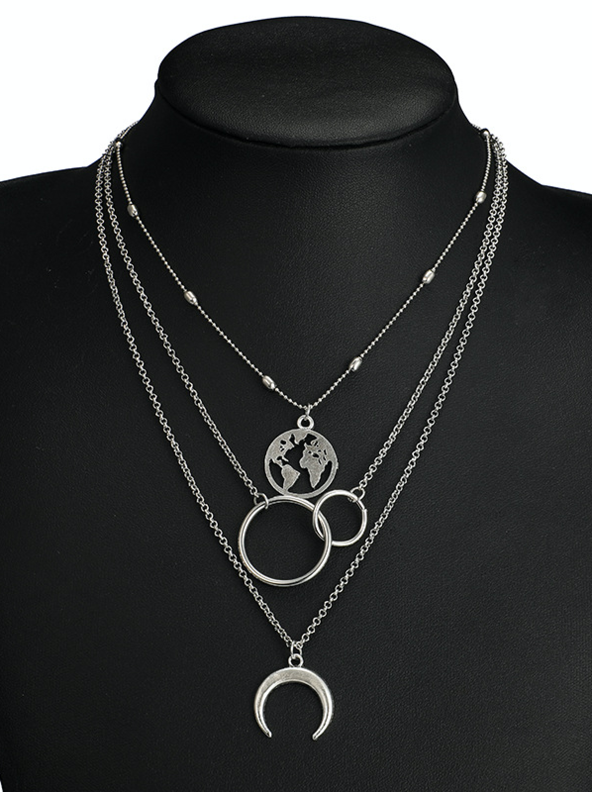 Fashion Bohemia World Map Crescent Moon Choker Multilayer Necklace For Women