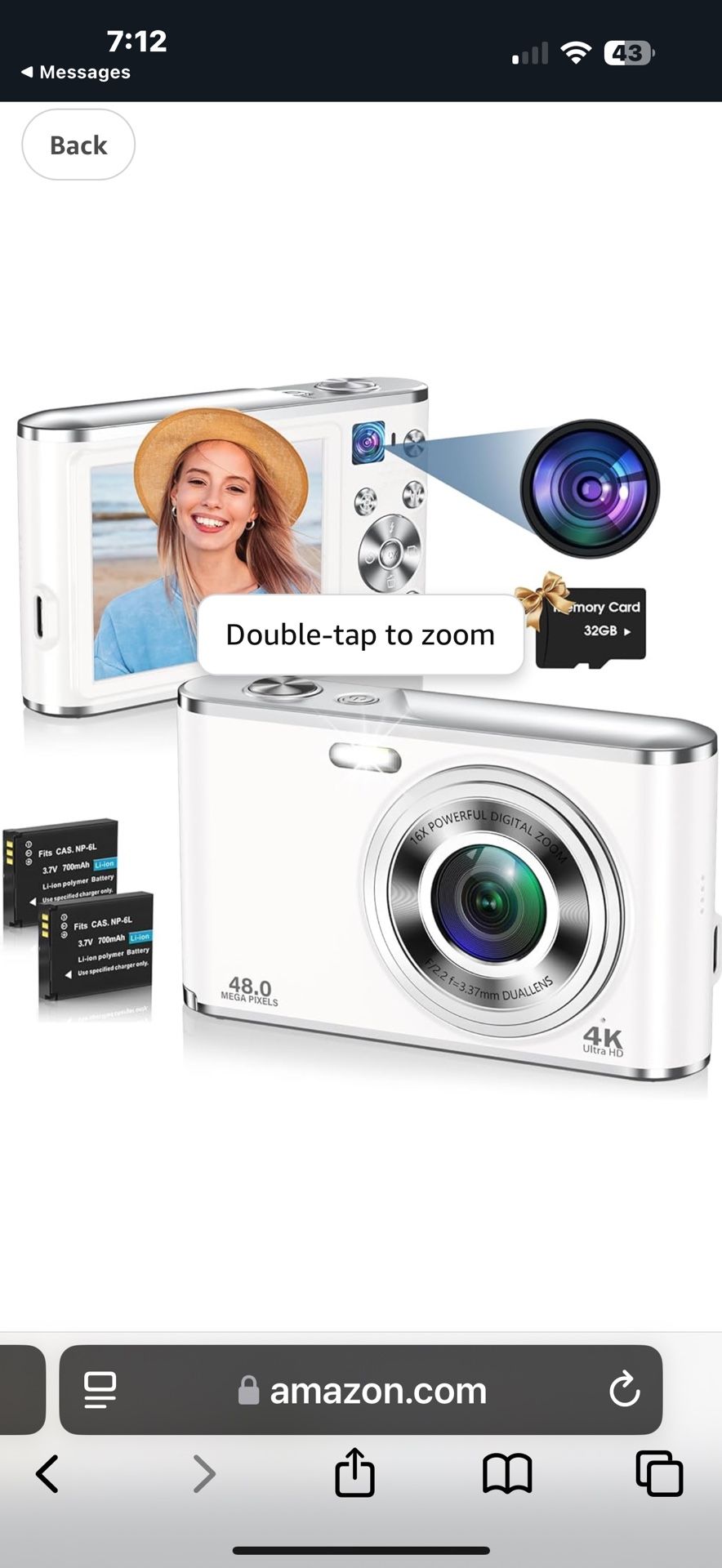 Digital Camera, UHD 4K Digital Camera with Front and Rear Camera, Autofocus 48MP 16X Digital Zoom Vlogging Camera with 32GB Card, 2.8 Inch Screen Comp