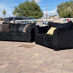 Black Microfiber Couch & Loveseat Set