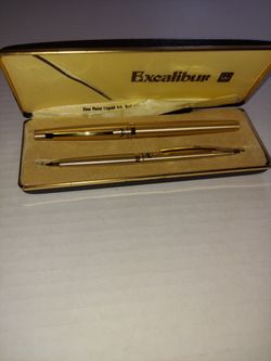 Vtg Excalibur Gold Tone Pen/Pencil  with Dk Brown Case Made in Japan As Is