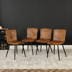 Homy Casa SCARGILL 4PC Dining Chairs Set in Suede Brown