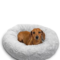 Friends by Sheri The Original Calming Donut Cat and Dog Bed in Lux Fur Gray, Small

