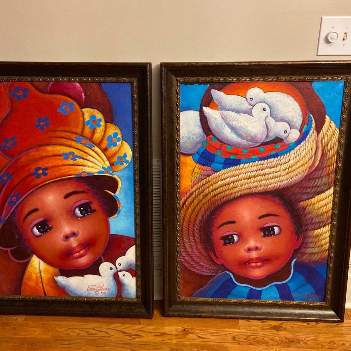 Two Large Framed Haitian Paintings from Haiti Frantz Pierre