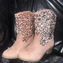 Sparkling Pink Suede Boots For 7 Or 8 Year Old Little Girl 
