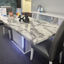 White/gray Top Marbled Style Dining Table W/ Built -in Led Lights For Sale ( Brand New)