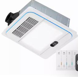 1-Piece 13.8 in. White Bathroom Exhaust Fan with Light and Heater, 1800W, 4 in 1, 220 CFM, 12W LED Light, 1.0 Sone