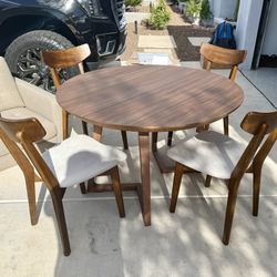 Table (Walnut Wood) And Chairs