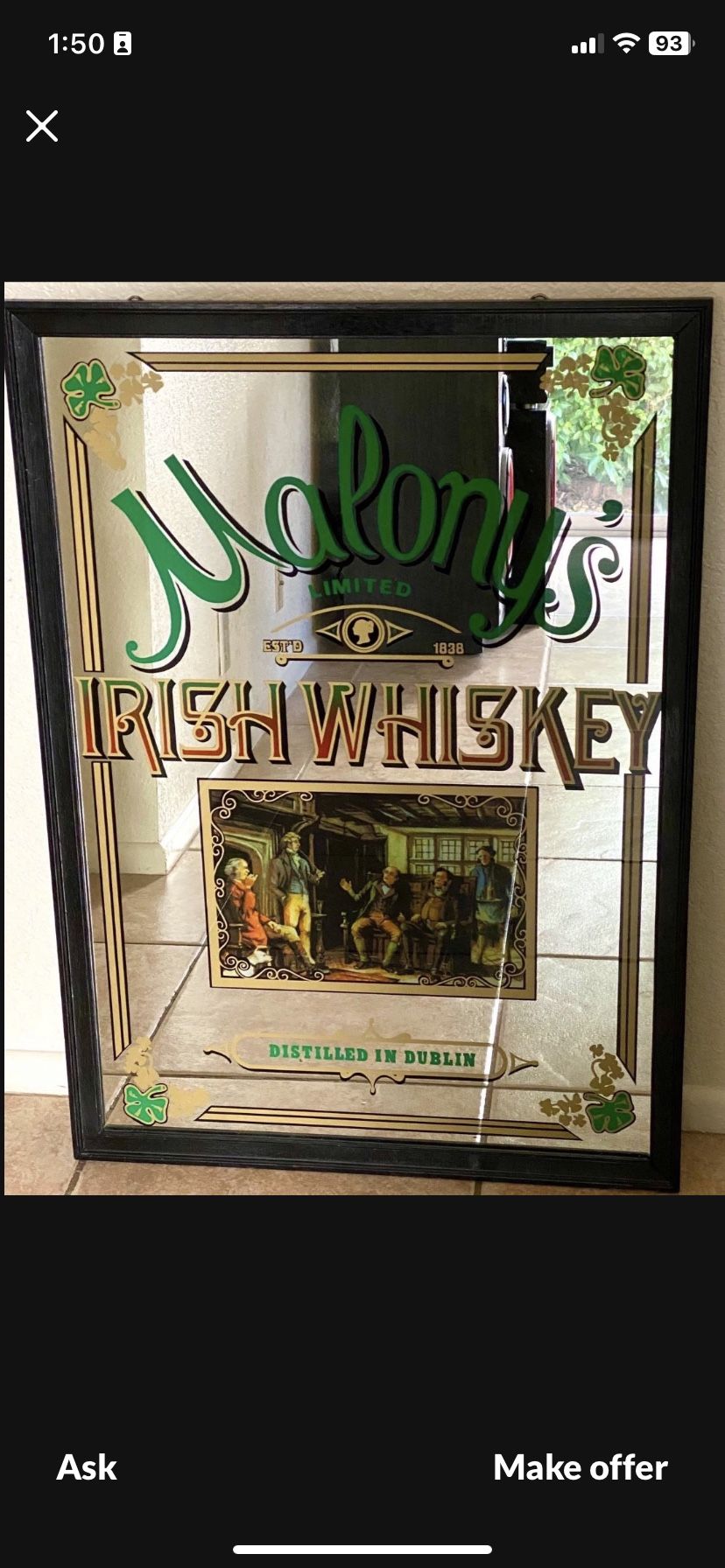Antique Irish Whiskey Mirror 