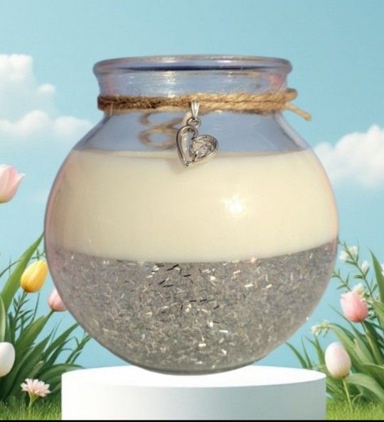 Decorative Candle handmade with soy wax and glittery silver gel